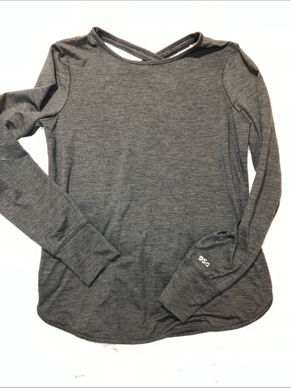 DSG Women's Long Sleeve Cross-Back Top — Charcoal Gray